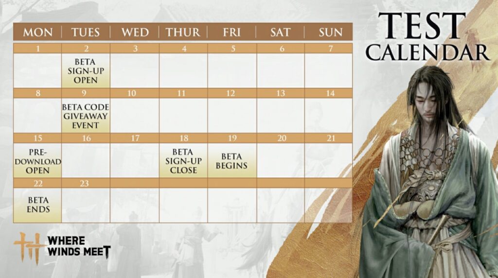 Where winds meet beta cerrada calendario